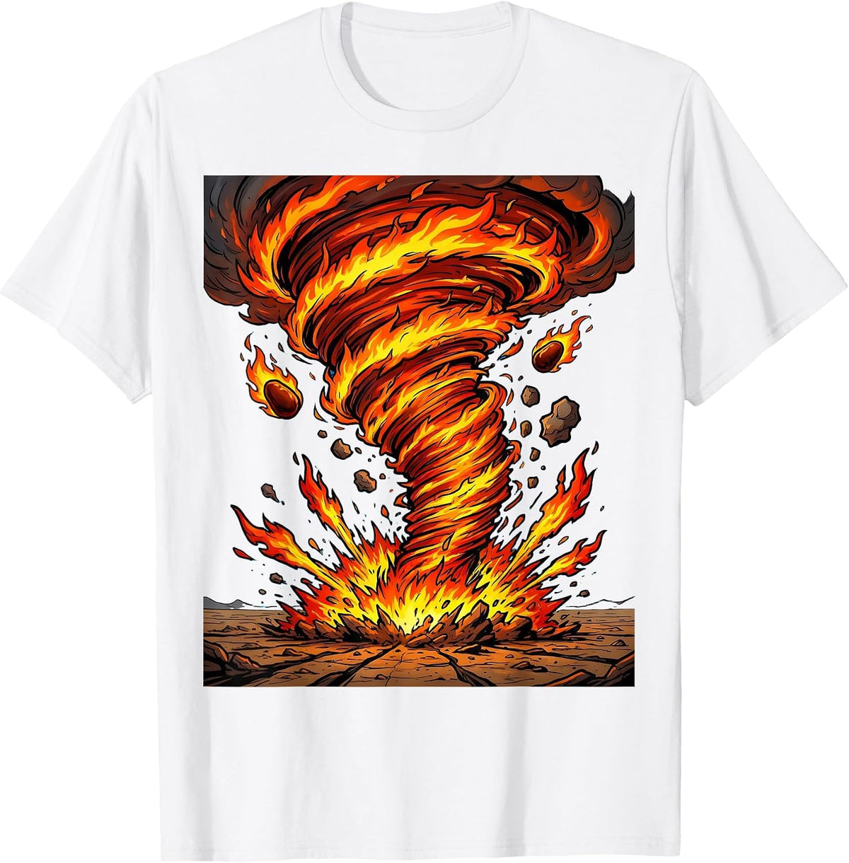 Men's Fire Tornado Swirling Across Open Landscape T-Shirt - White