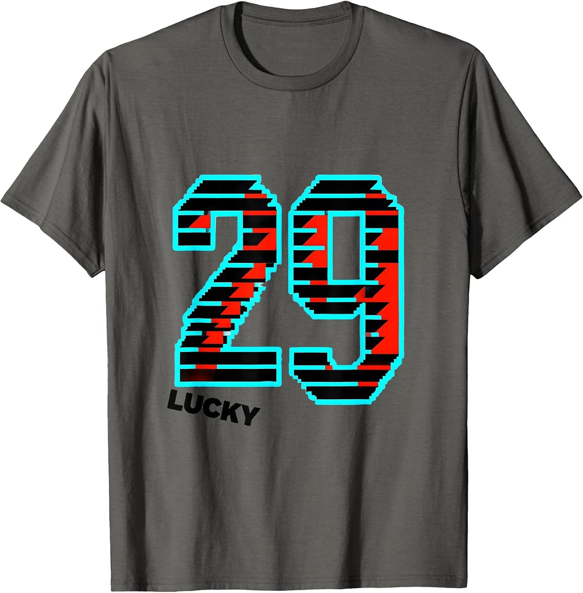 Lucky 29 New Wave Typography Jersey Digit Novelty T-Shirt - Asphalt Grey