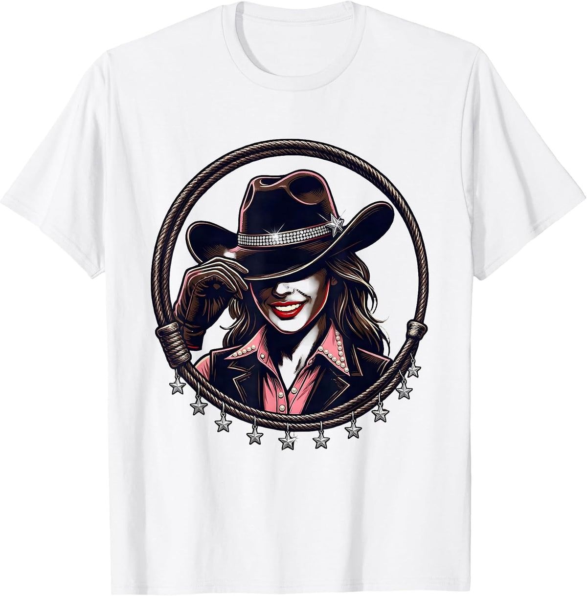 Men's Cowgirl Hat Tip Rodeo Graphic Tee T-Shirt - White