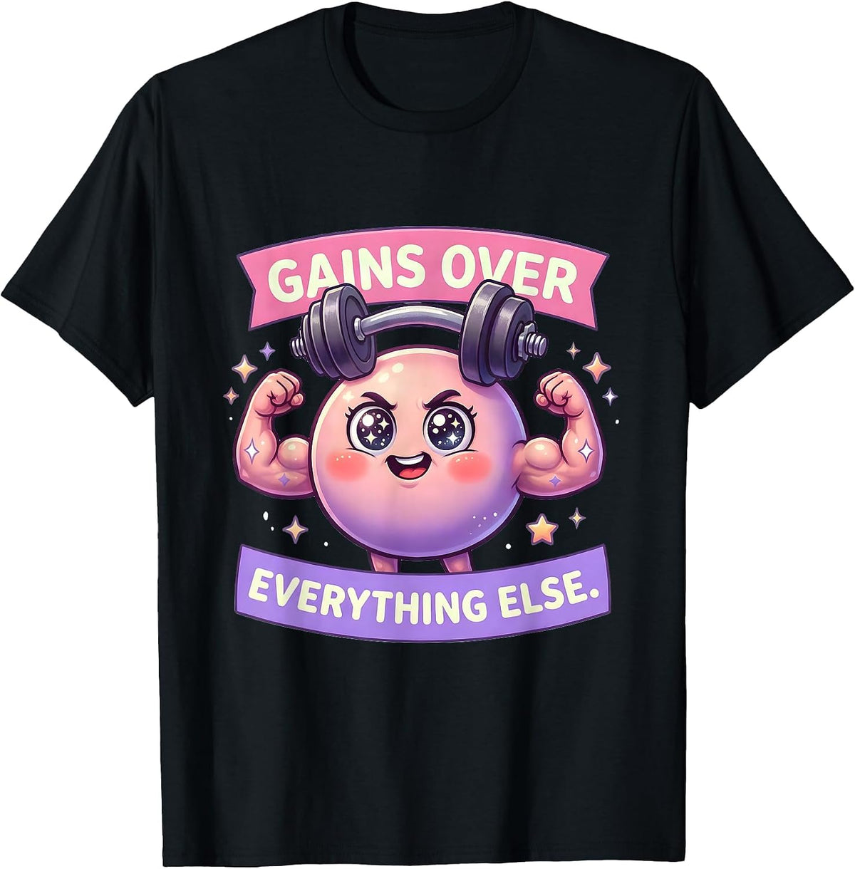 Men's Gains Over Everything Else Funny Gym Design T-Shirt - Black