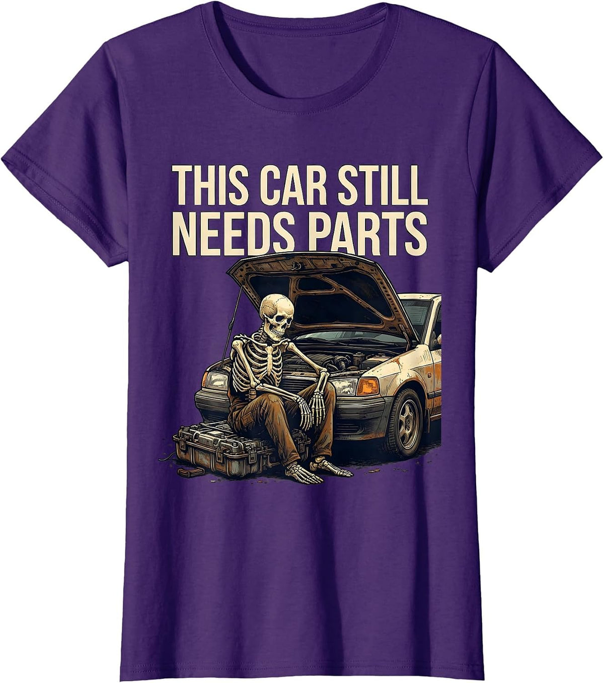 Women's This Car Still Needs Parts Funny Mechanic Skeleton Auto T-Shirt - Purple