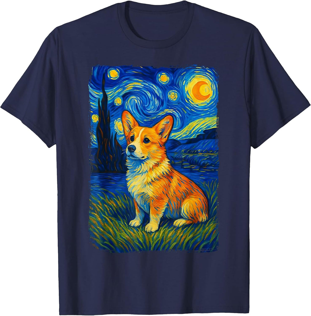 Corgi Starry Night T-Shirt - Navy Blue