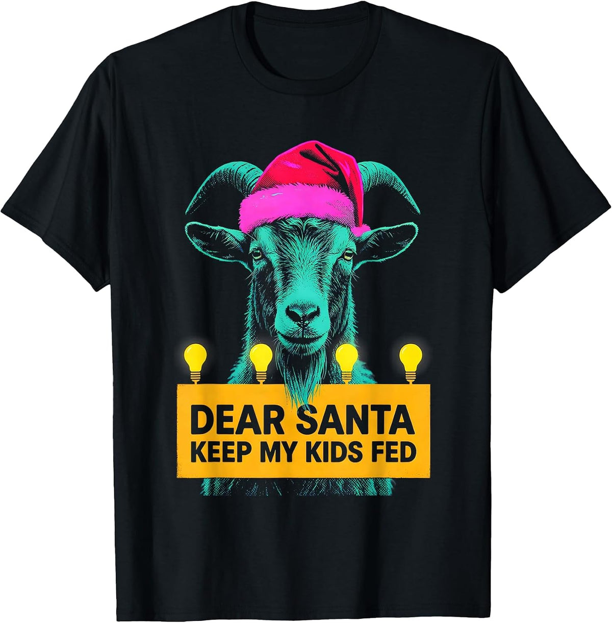 Men's Dear Santa, Keep My Kids Fed Risograph Goat Lover Christmas T-Shirt - Black