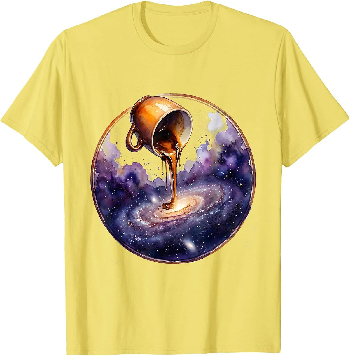 Men's Galaxy Poured From a Coffee Cup Illustration T-Shirt - Lemon Yellow