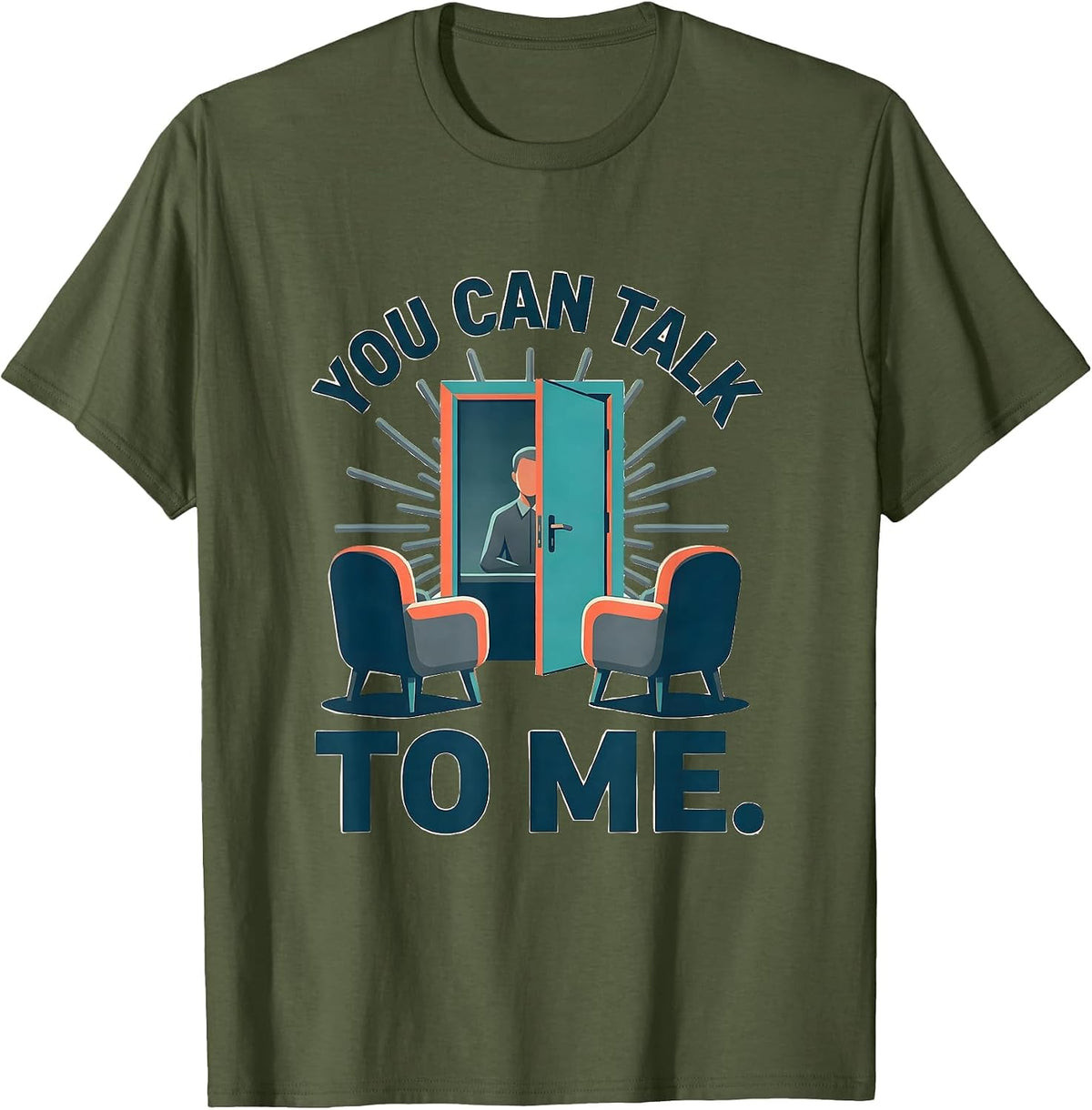 You Can Talk To Me Groovy Retro School Counselor T-Shirt - Olive Green