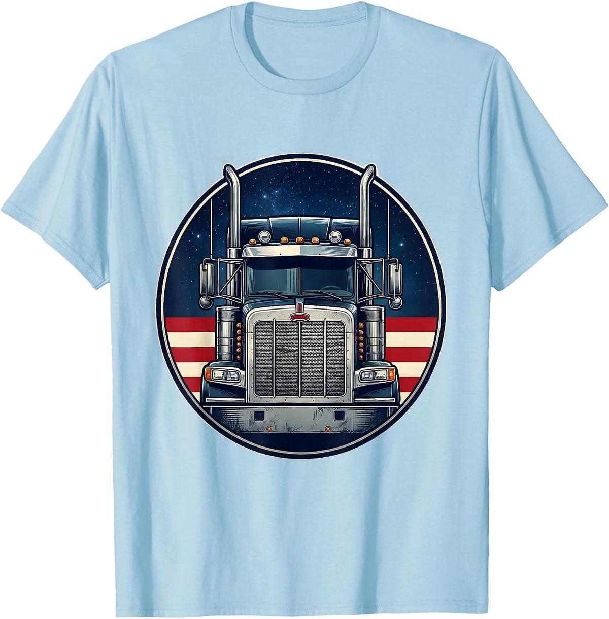 Men's Semi Truck Badge Patriotic American Flag Trucker Gift T-Shirt - Baby Blue