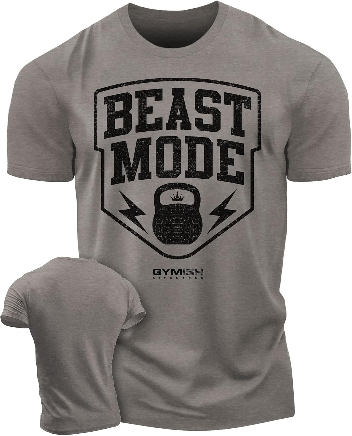 Gymish Lifestyle Beast Mode Gym Workout Shirt for Men - Bodybuilding Gym T-Shirt - SM - 3XL - 3. Beast Mode Warm Grey