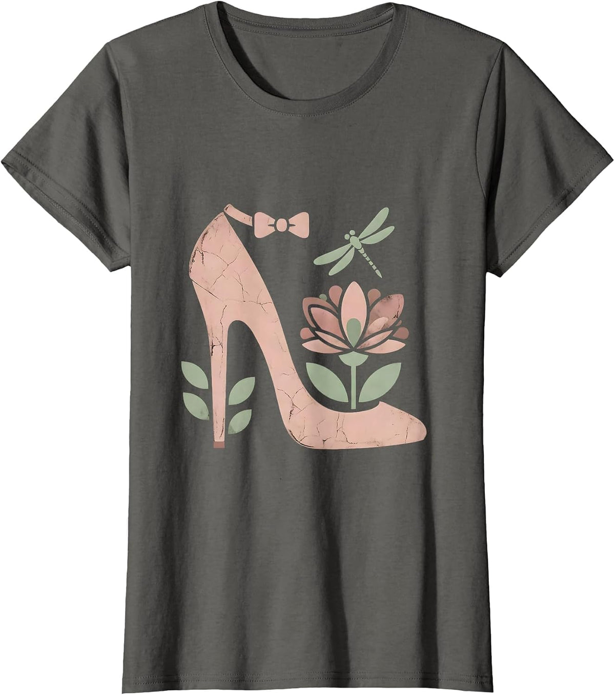 Women's High Heel Shoe Flower Garden Mimi Graphic T-Shirt - Asphalt Grey
