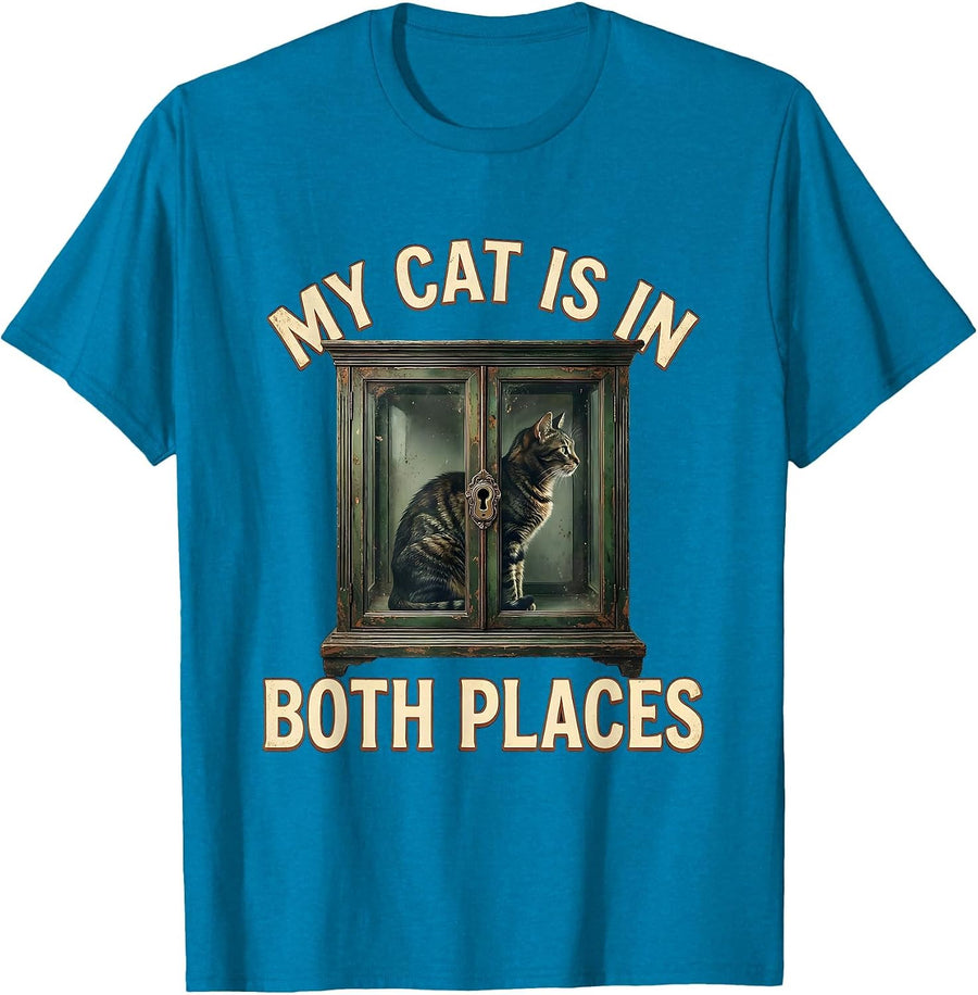 My Cat Is In Both Places Vintage Science Cat Lover Quantum T-Shirt - Sapphire Blue