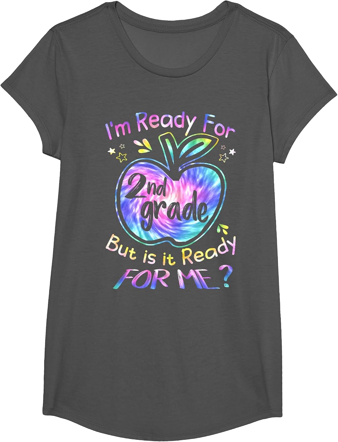 Ready for 2nd Grade Tie Dye Back to School Team Second Grade T-Shirt - Girls Asphalt Grey
