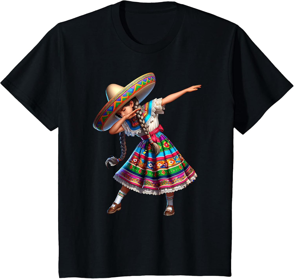 Funny Dabbing Mexican Poncho Sombrero Cinco de Mayo Girl T-Shirt - Black