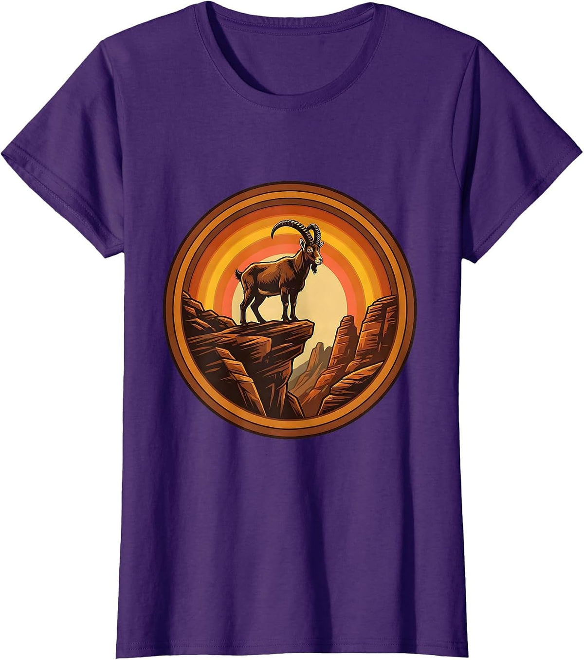Mountain Goat Autumn Cliff Fall Wildlife Design T-Shirt - Purple
