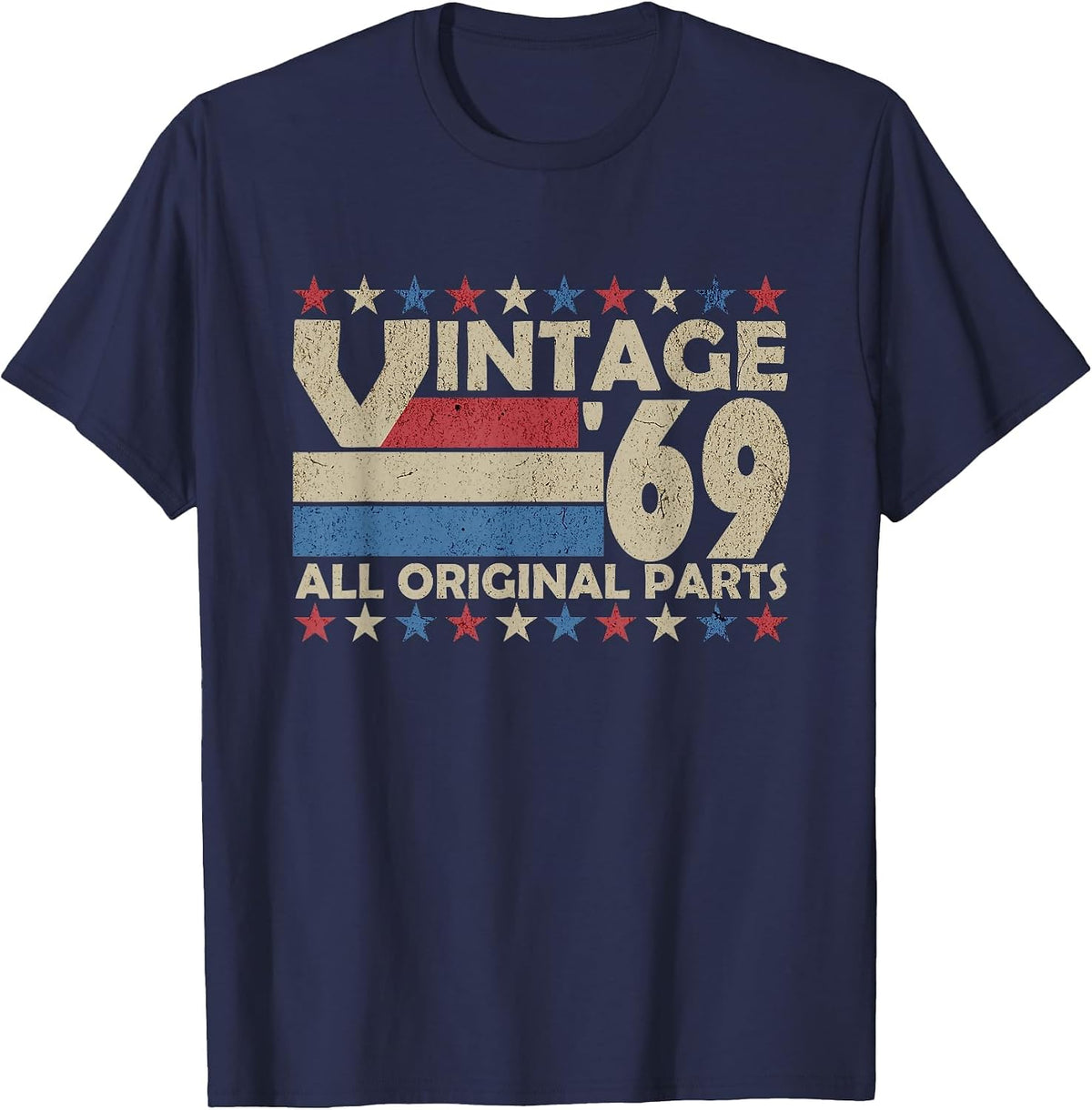 Vintage '69 All Original Parts Retro T-Shirt - Navy Blue