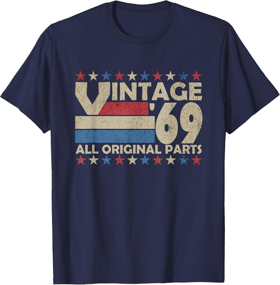 Vintage '69 All Original Parts Retro T-Shirt - Navy Blue