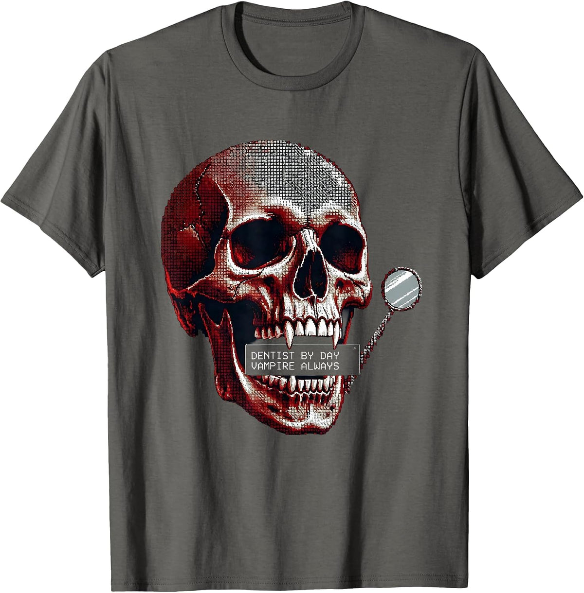 Men's Dentist by Day Vampire Always Halloween Design T-Shirt - Asphalt Grey