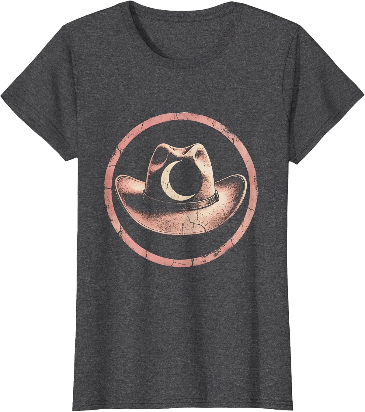 Women's Cowgirl Hat Crescent Moon Western Graphic T-Shirt - Dark Heather Grey