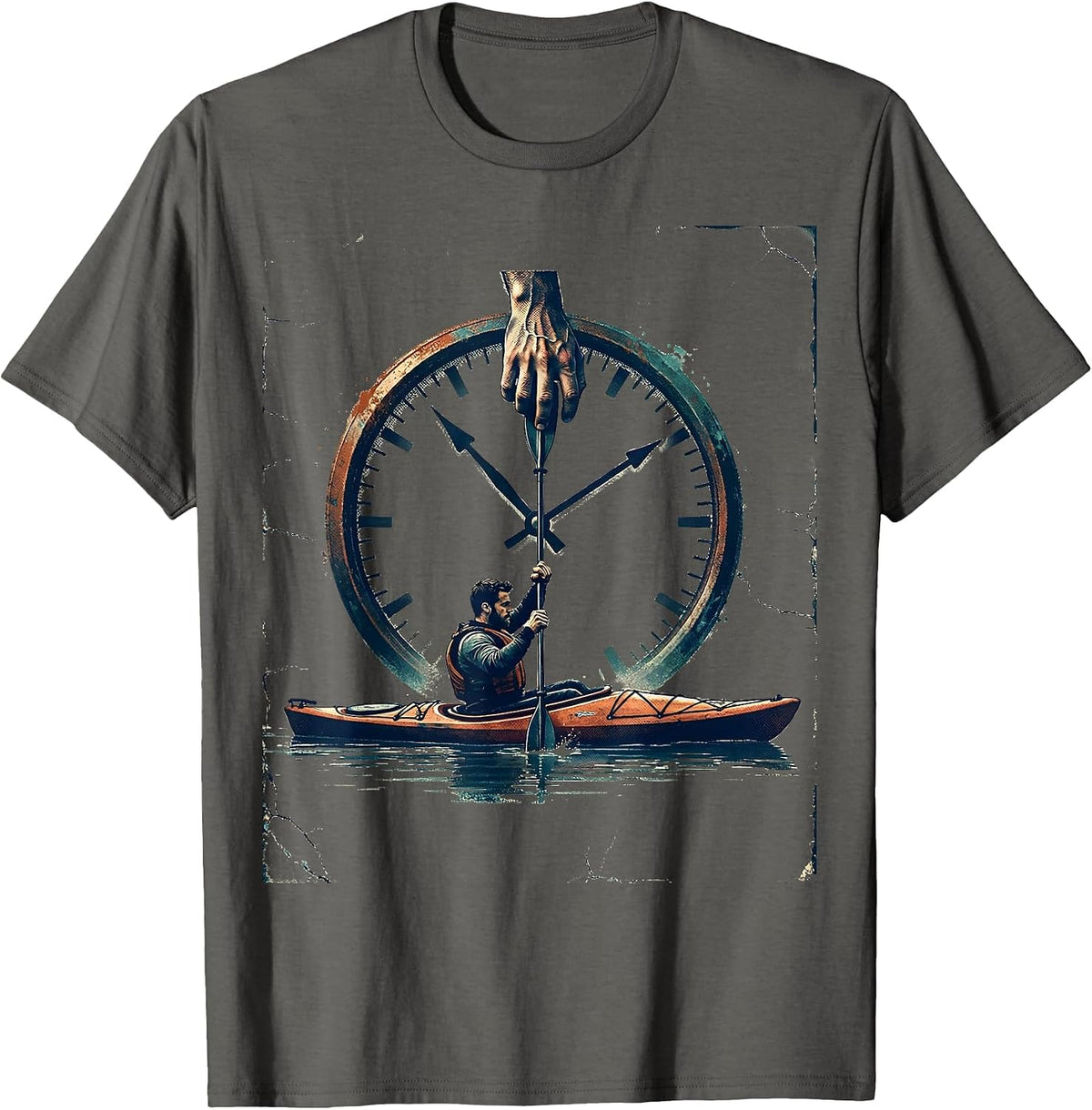 Kayak Paddler Distressed Kayak Lover Humor T-Shirt - Asphalt Grey