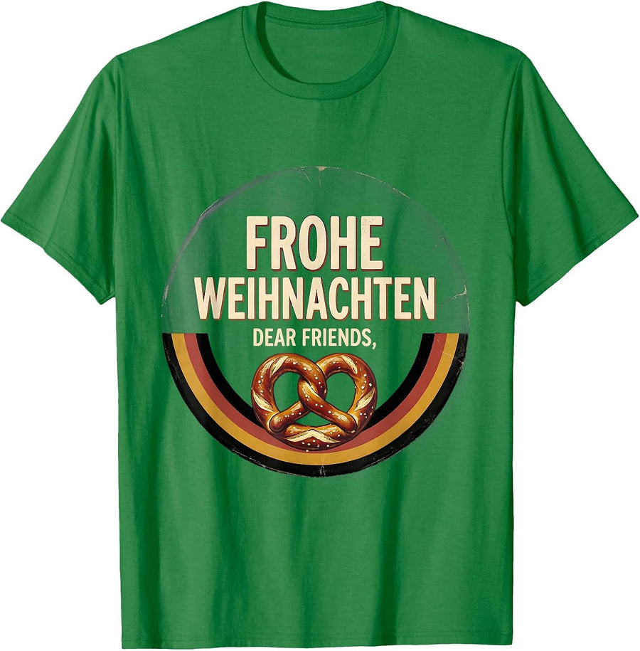 Men's Frohe Weihnachten Dear Friends Vintage German Heritage Humor T-Shirt - Kelly Green