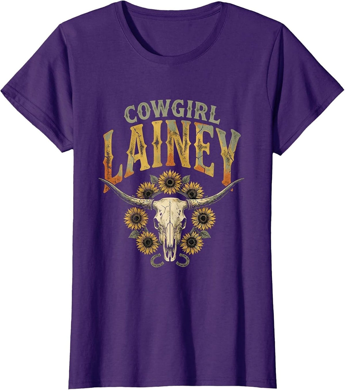 Women's Cowgirl Lainey Boho Folk Floral Western Cowgirl Personalized T-Shirt - Purple