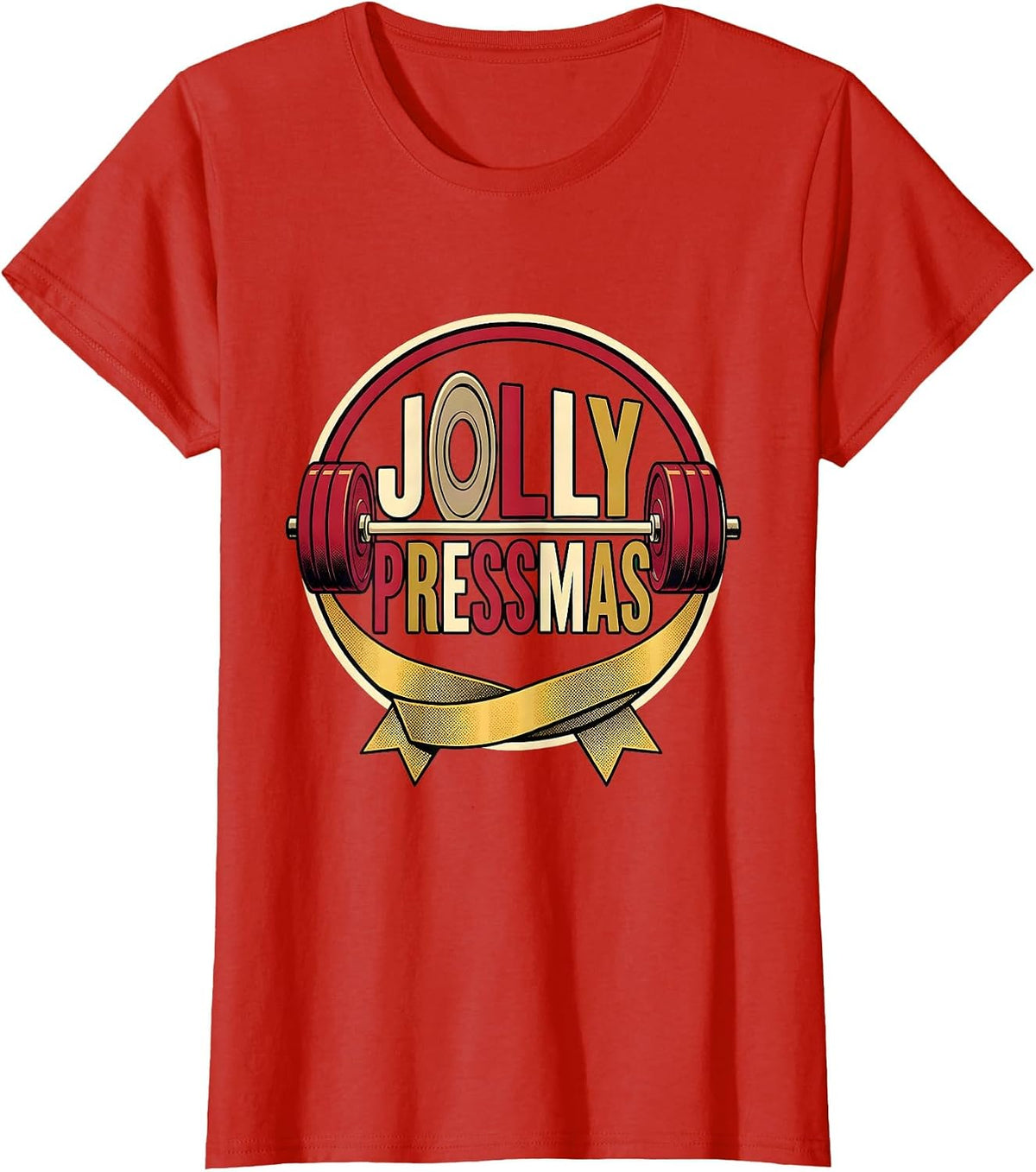 Jolly Pressmas Funny Christmas Gym Workout Fitness Gift T-Shirt - Red