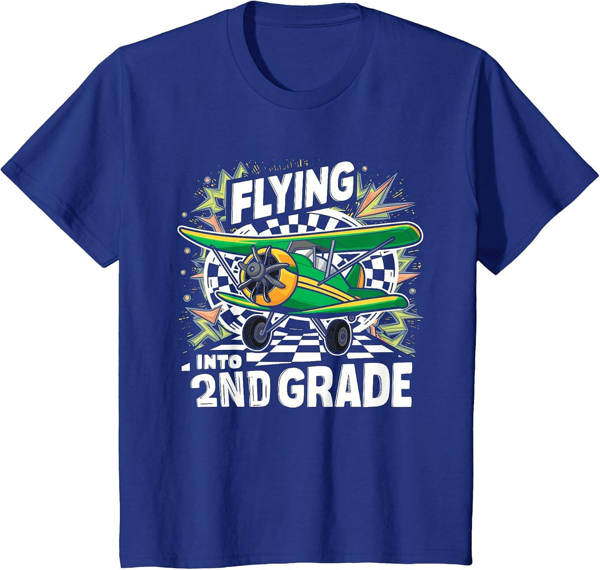 Flying Into 2nd Grade Airplane Pilot Back to School Kids T-Shirt - Royal Blue