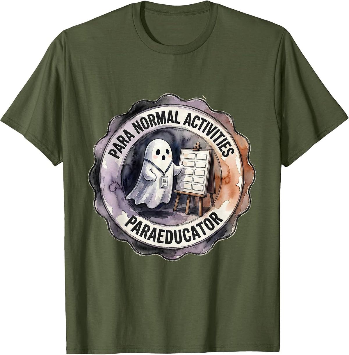 Men's Para Normal Activities Paraeducator Ghost Halloween SpEd T-Shirt - Olive Green