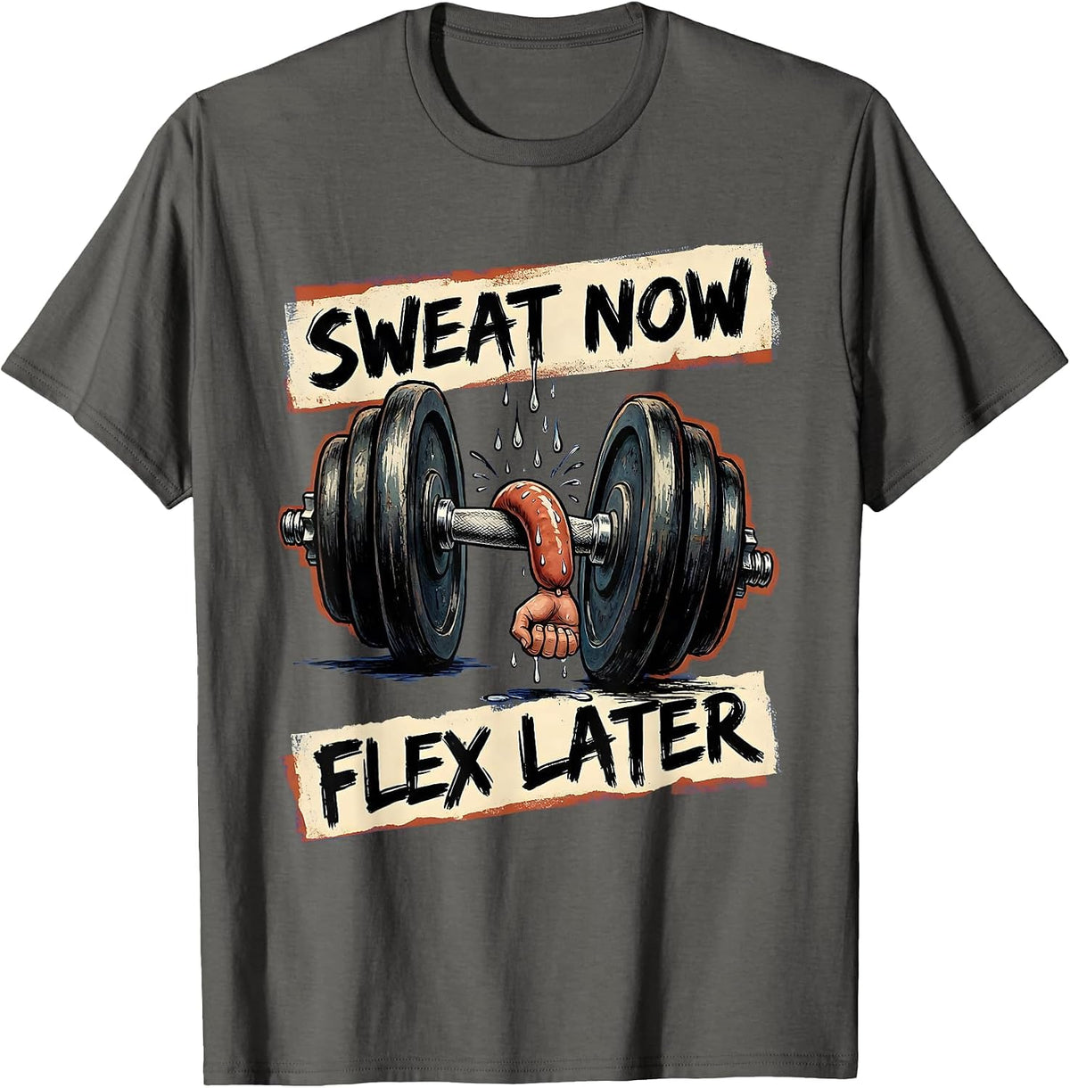 Men's Sweat Now Flex Later Funny Gym Design T-Shirt - Asphalt Grey