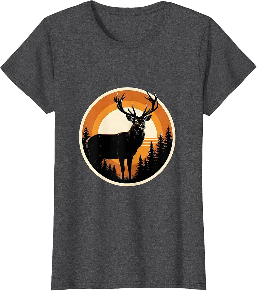 Women's Buck Deer Standing Alert in Clearing Hunting T-Shirt - Dark Heather Grey