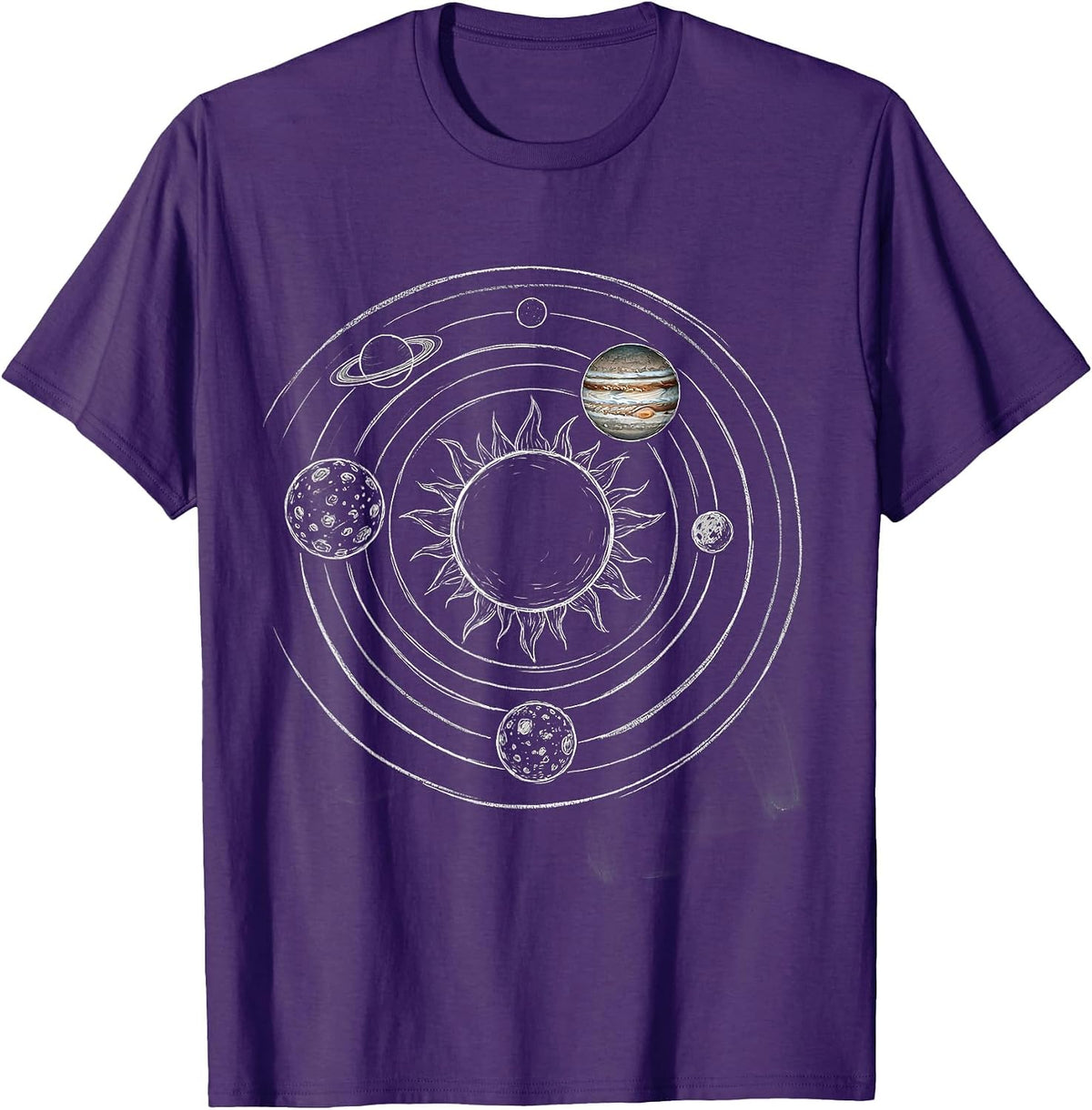 Men's Solar System Chalkboard Illustration Science Design T-Shirt - Purple