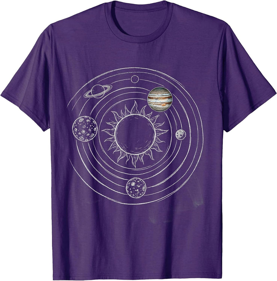 Men's Solar System Chalkboard Illustration Science Design T-Shirt - Purple