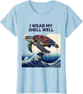 Women's I Wear My Shell Well Ukiyo-e Sea Turtle Lover Tropical T-Shirt - Baby Blue
