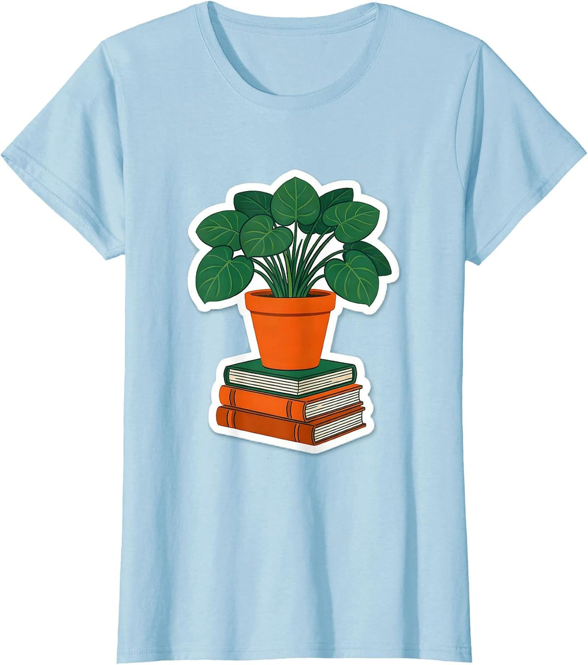 School Counselor Potted Plant Stacked Books Graphic T-Shirt - Baby Blue