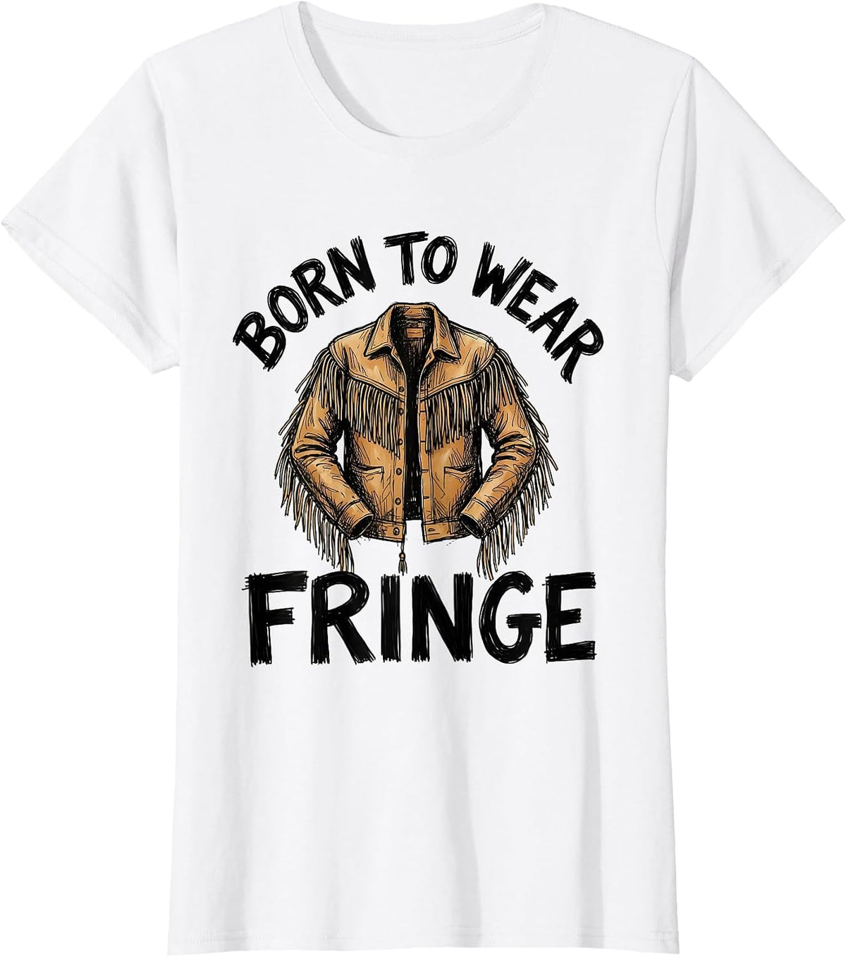 Born to Wear Fringe Western Boho Design T-Shirt - White