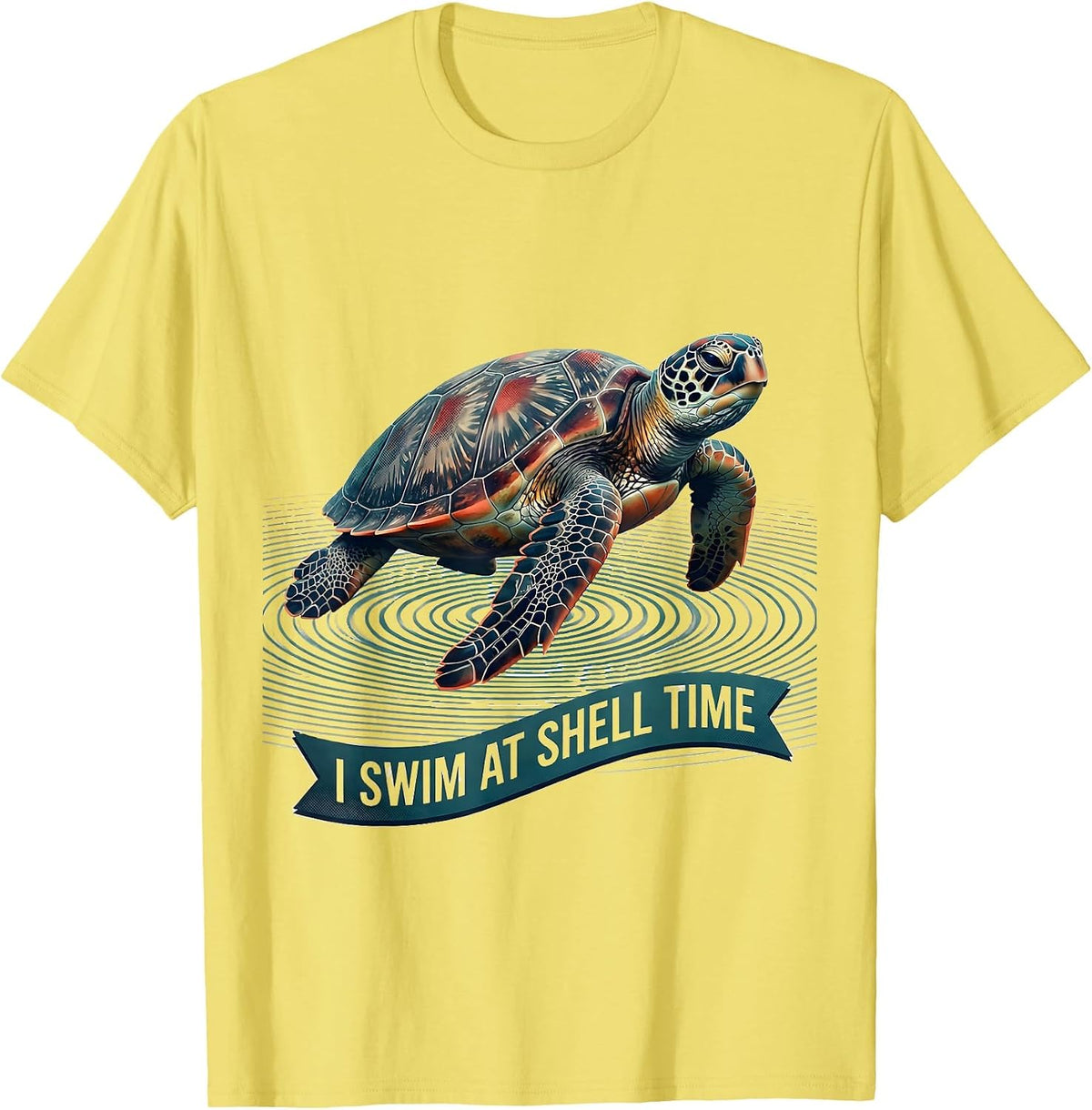 Men's I Swim At Shell Time Midcentury Modern Sea Turtle Ocean T-Shirt - Lemon Yellow