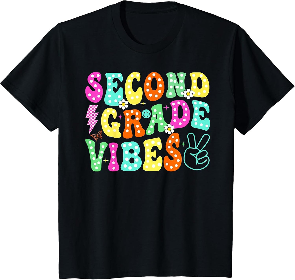 Second 2nd Grade Vibes Back to School Groovy Teacher Student T-Shirt - Black