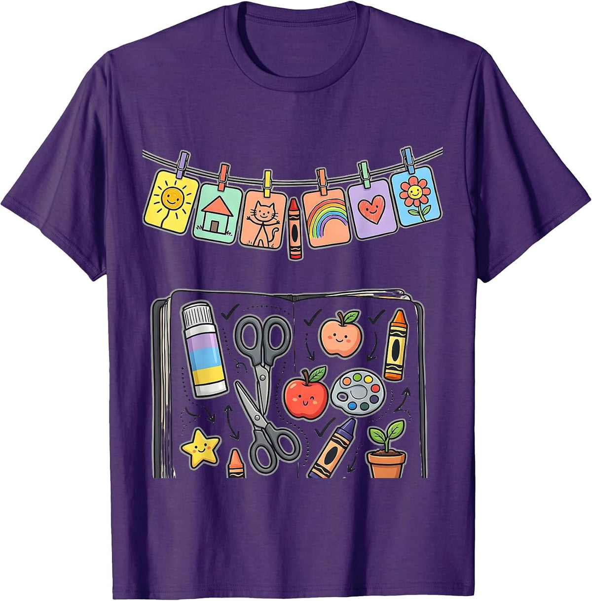 Men's Kindergarten Teacher Clothesline Kids Art Design T-Shirt - Purple
