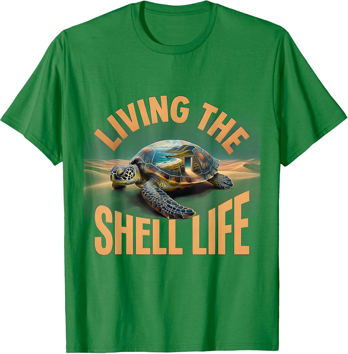 Men's Living the Shell Life Turtle Graphic Design T-Shirt - Kelly Green