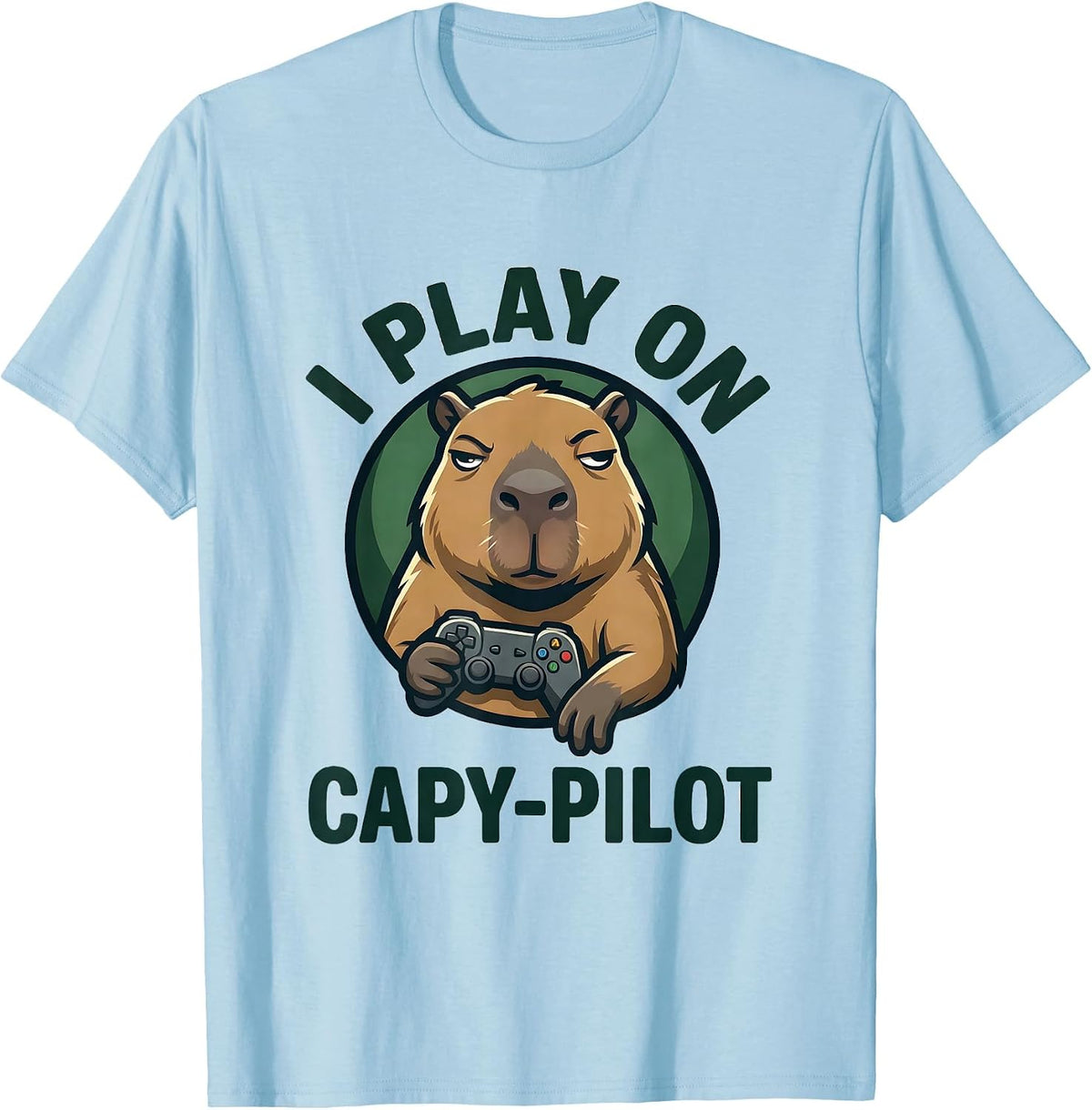 Men's I Play On Capy-Pilot Funny Capybara Gamer Meme Humor T-Shirt - Baby Blue