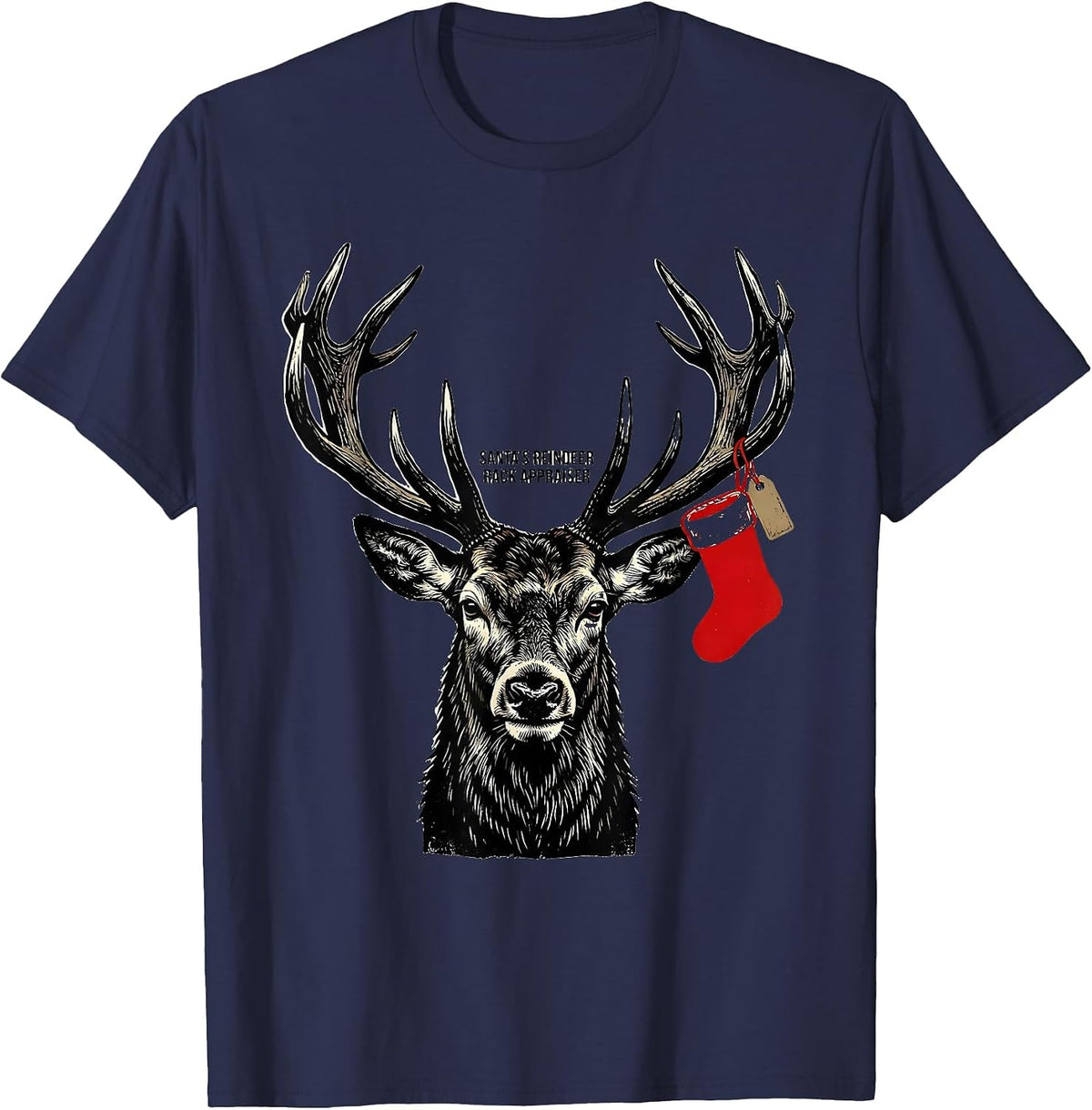 Men's Santa's Reindeer Rack Appraiser Funny Hunting Christmas Deer T-Shirt - Navy Blue