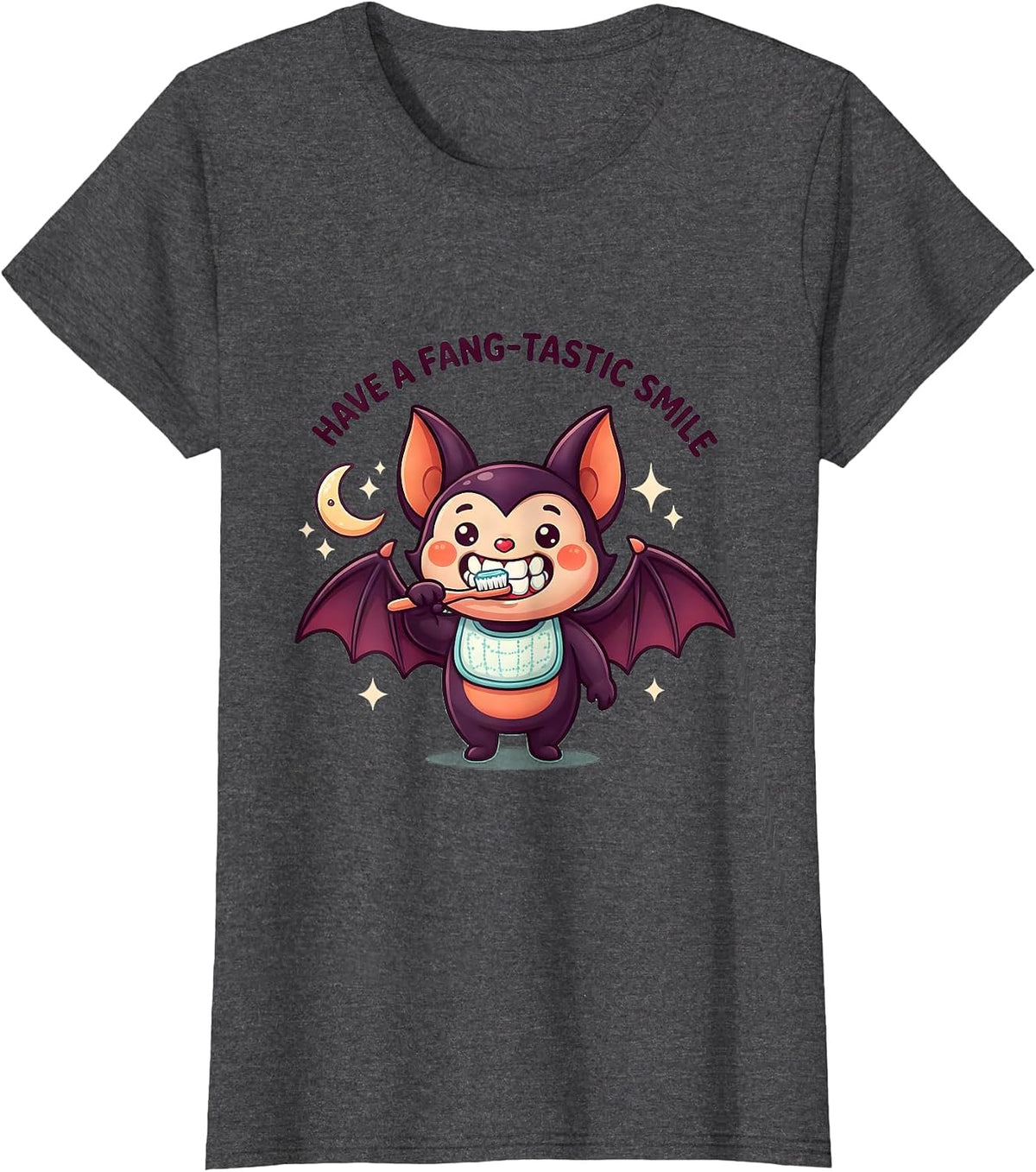 Women's Have A Fang-tastic Smile Cute Kawaii Halloween Dentist T-Shirt - Dark Heather Grey
