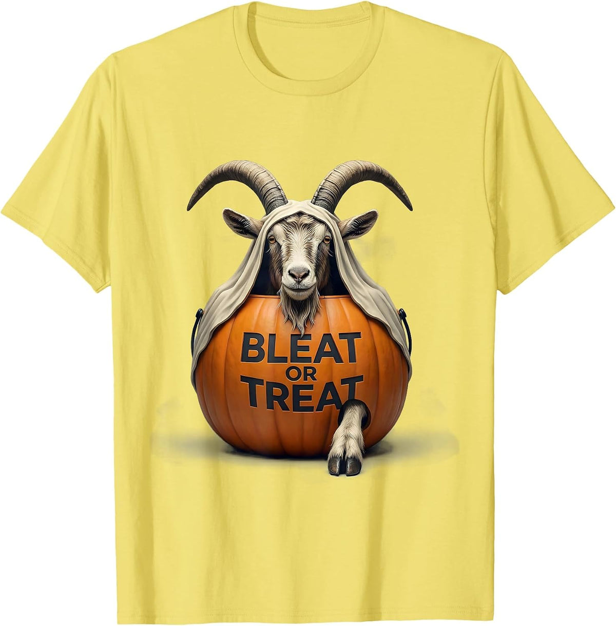 Men's Bleat Or Treat Whimsical Halloween Goat Lover Spooky Season T-Shirt - Lemon Yellow