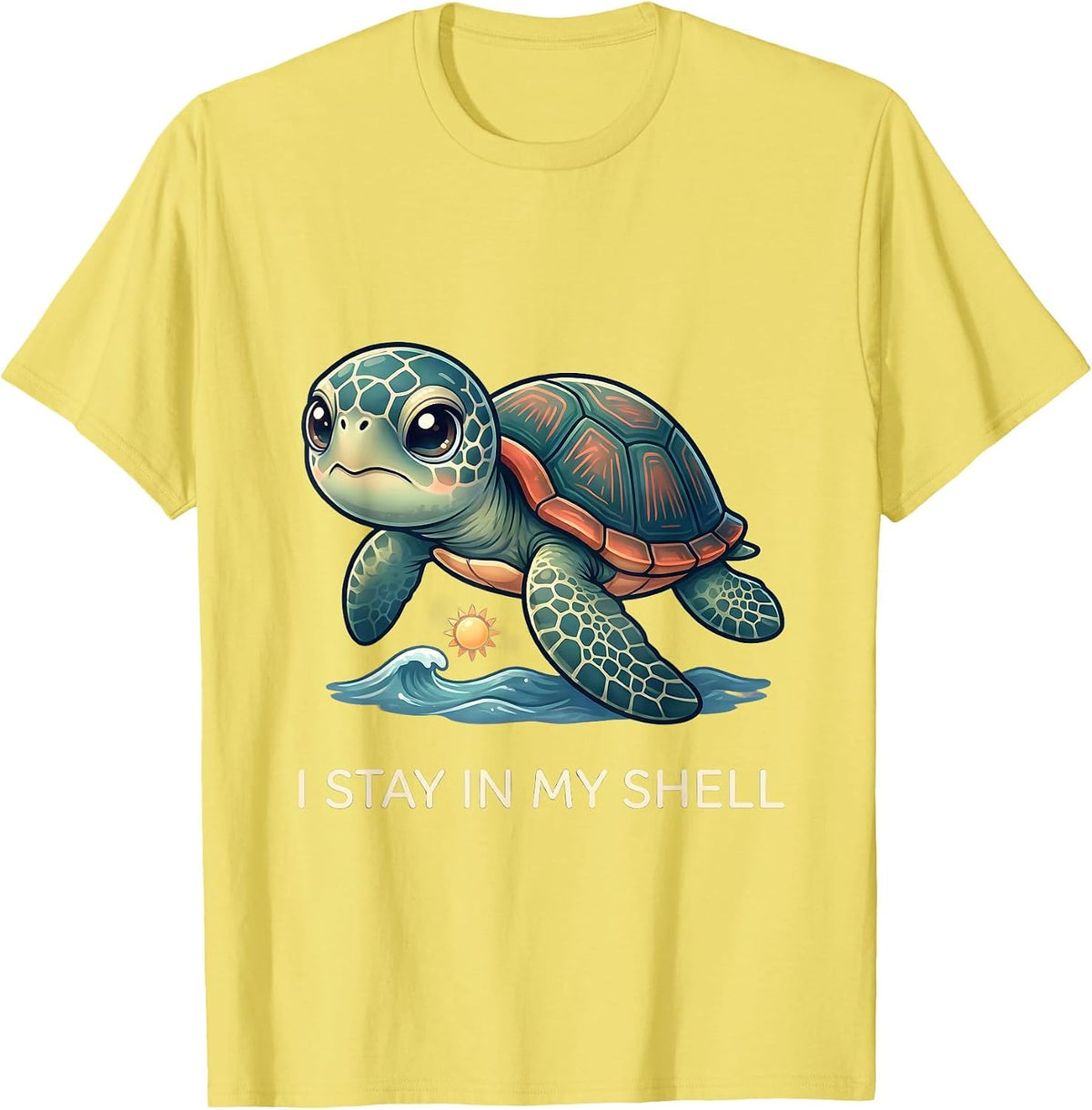 Men's I Stay In My Shell Cute Kawaii Sea Turtle Tropical Vacation T-Shirt - Lemon Yellow