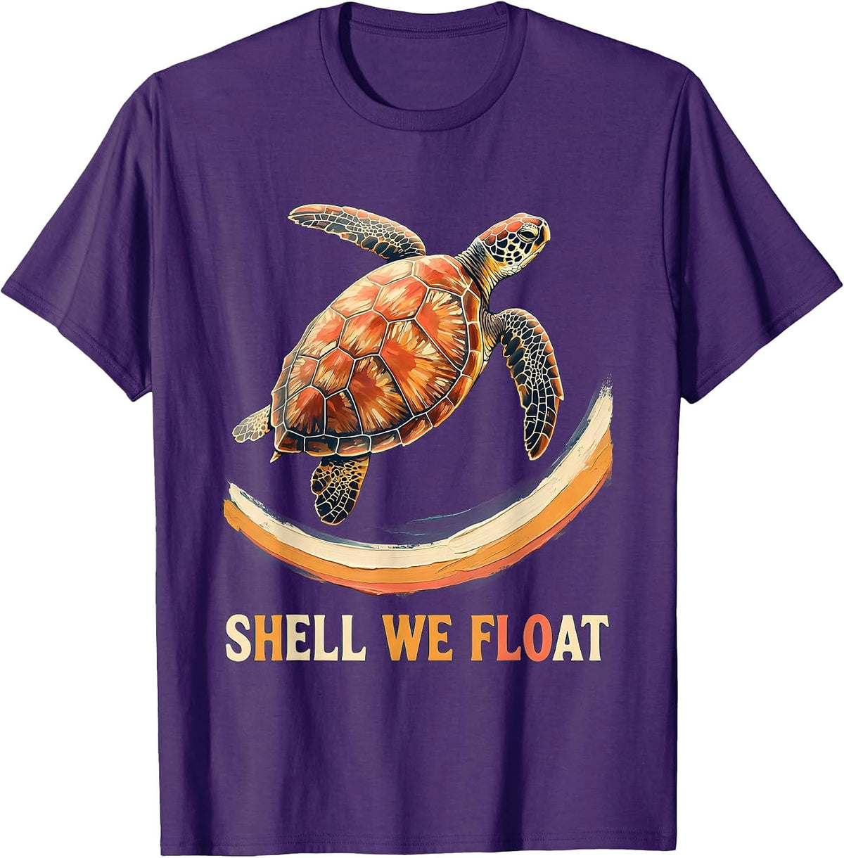 Men's Shell We Float Cute Sea Turtle Ocean Animal Tropical T-Shirt - Purple