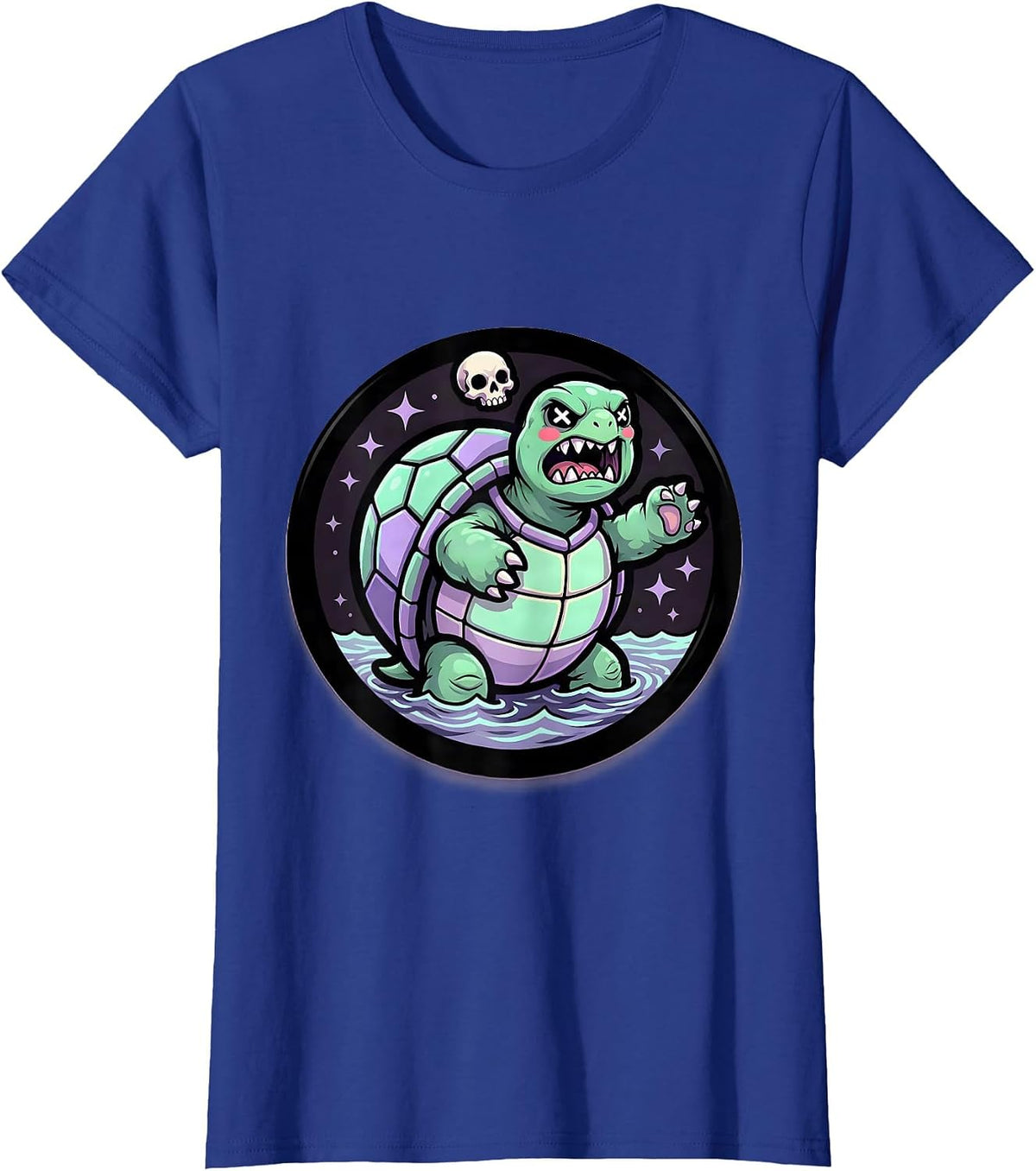 Women's Angry Snapping Turtle Lunging From Water Design T-Shirt - Royal Blue