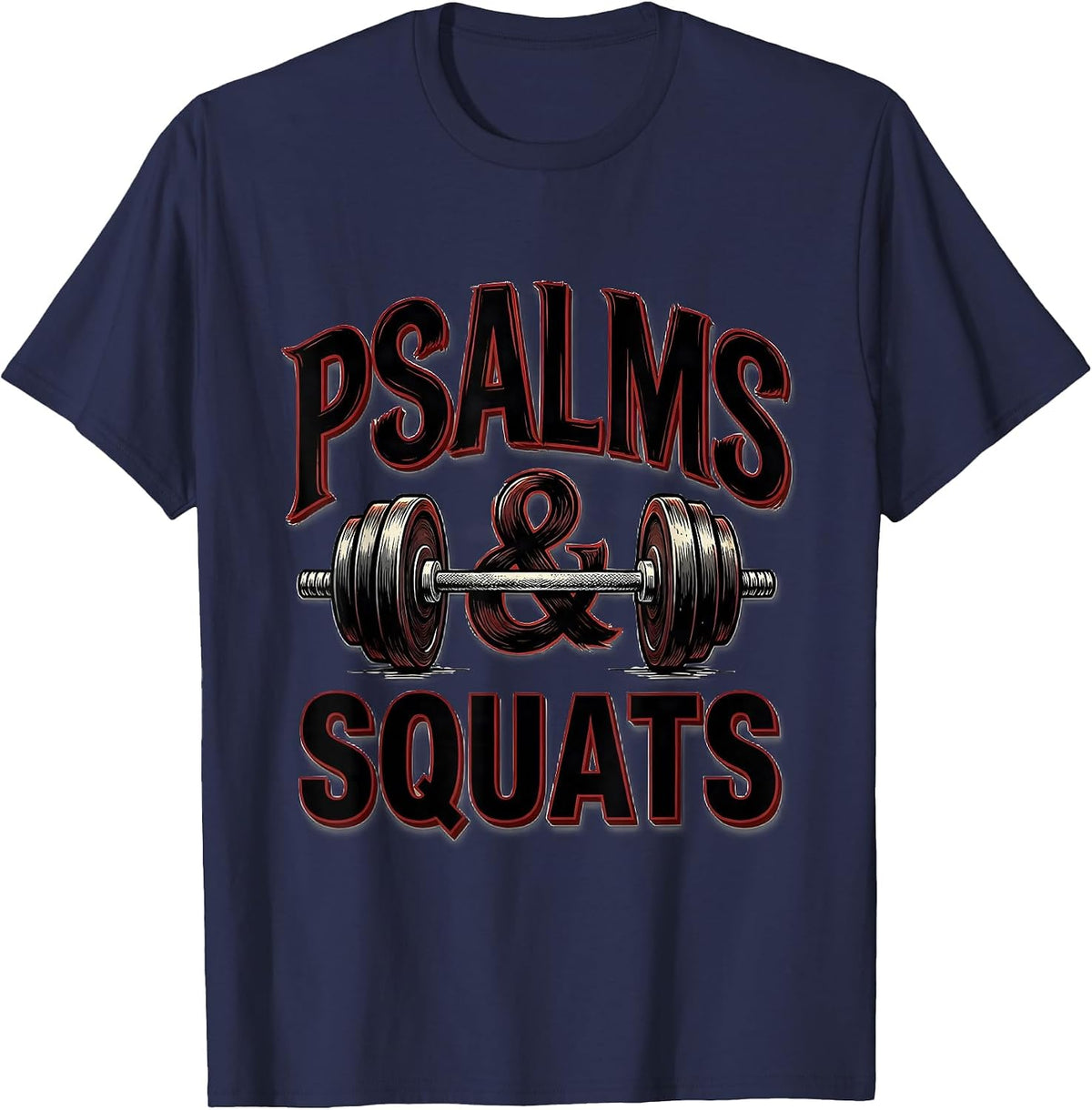 Men's Psalms Squats Faith Fitness Funny Gym Design T-Shirt - Navy Blue