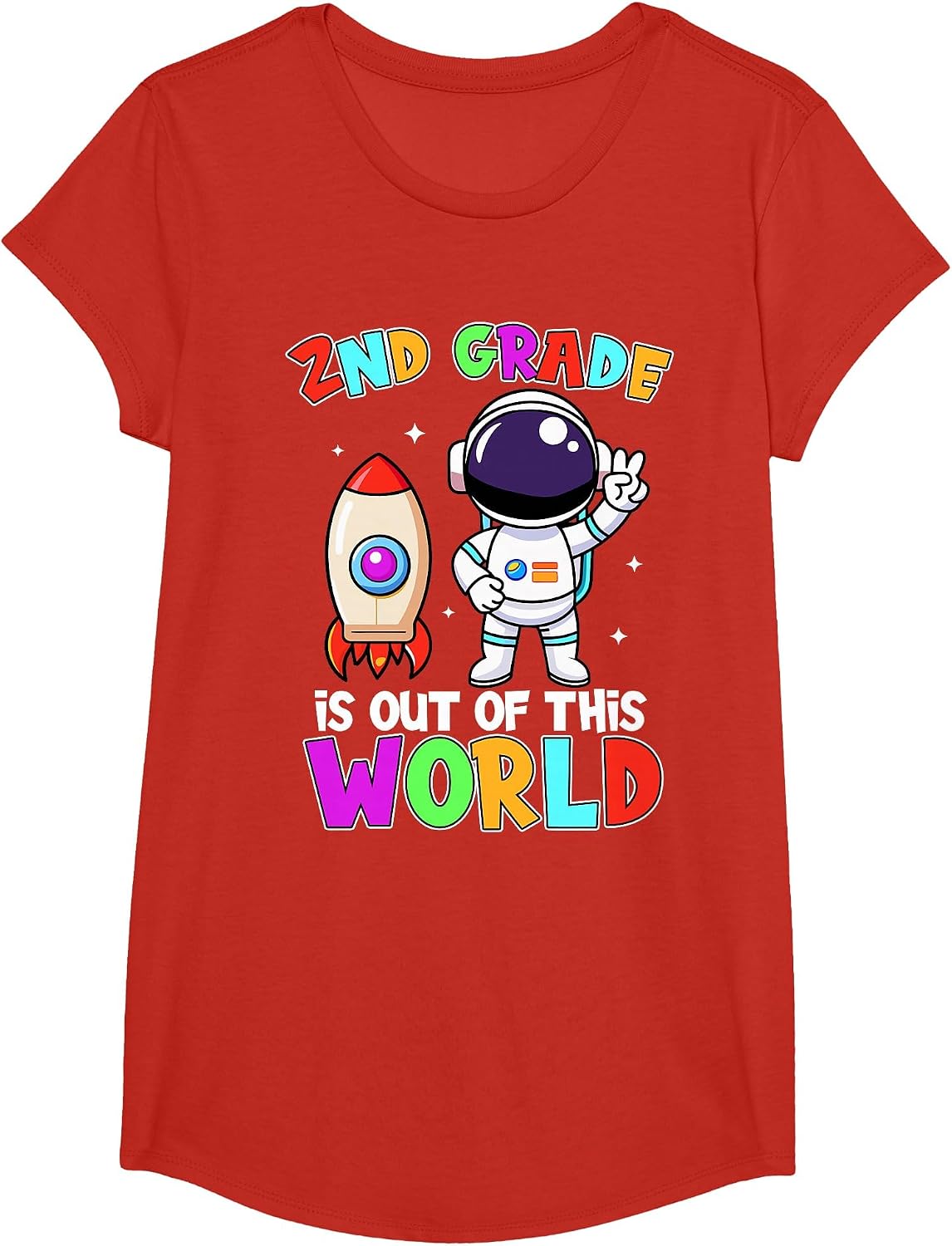 2nd Grade is Out of This World Outfit, Astronaut Teacher T-Shirt - Girls Red