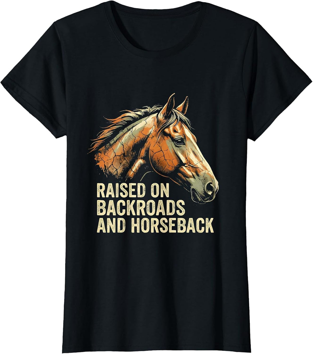 Women's Raised On Backroads And Horseback Boho Western Horse Lover T-Shirt - Black