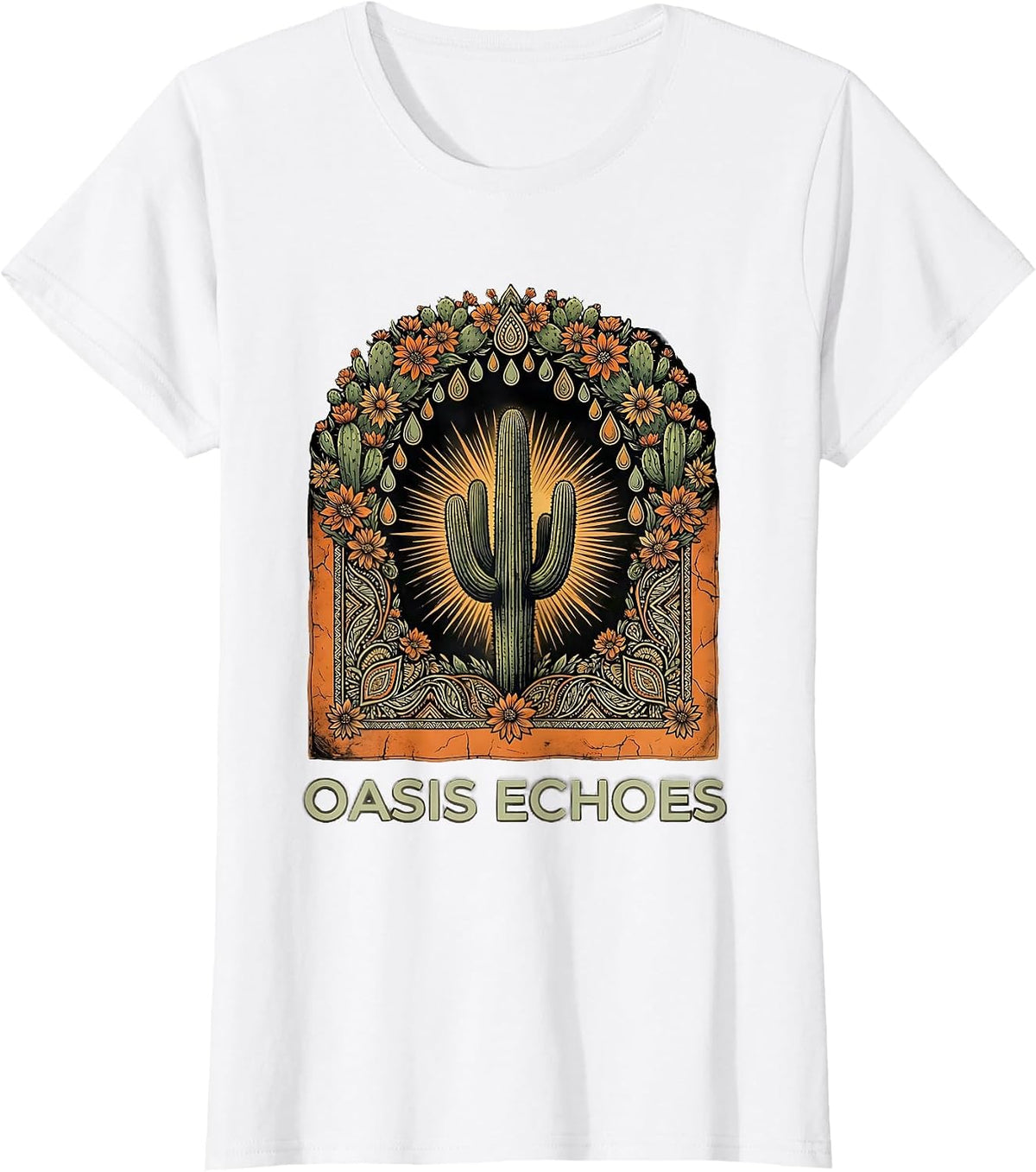 Oasis Echoes Boho Summer Casual Southwest Souvenir T-Shirt - White