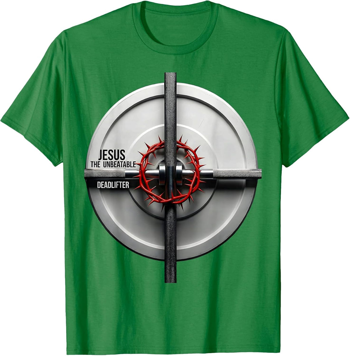 Men's Jesus The Unbeatable Deadlifter Funny Christian Gym T-Shirt - Kelly Green