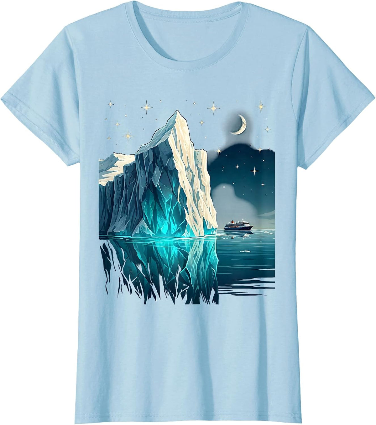 Iceberg Starry Night Sky Cruise Graphic T-Shirt - Baby Blue
